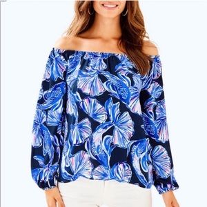 XL Lilly Pulitzer LOU LOU Top REEL LIFE Off Shoulder Blouse LKNU